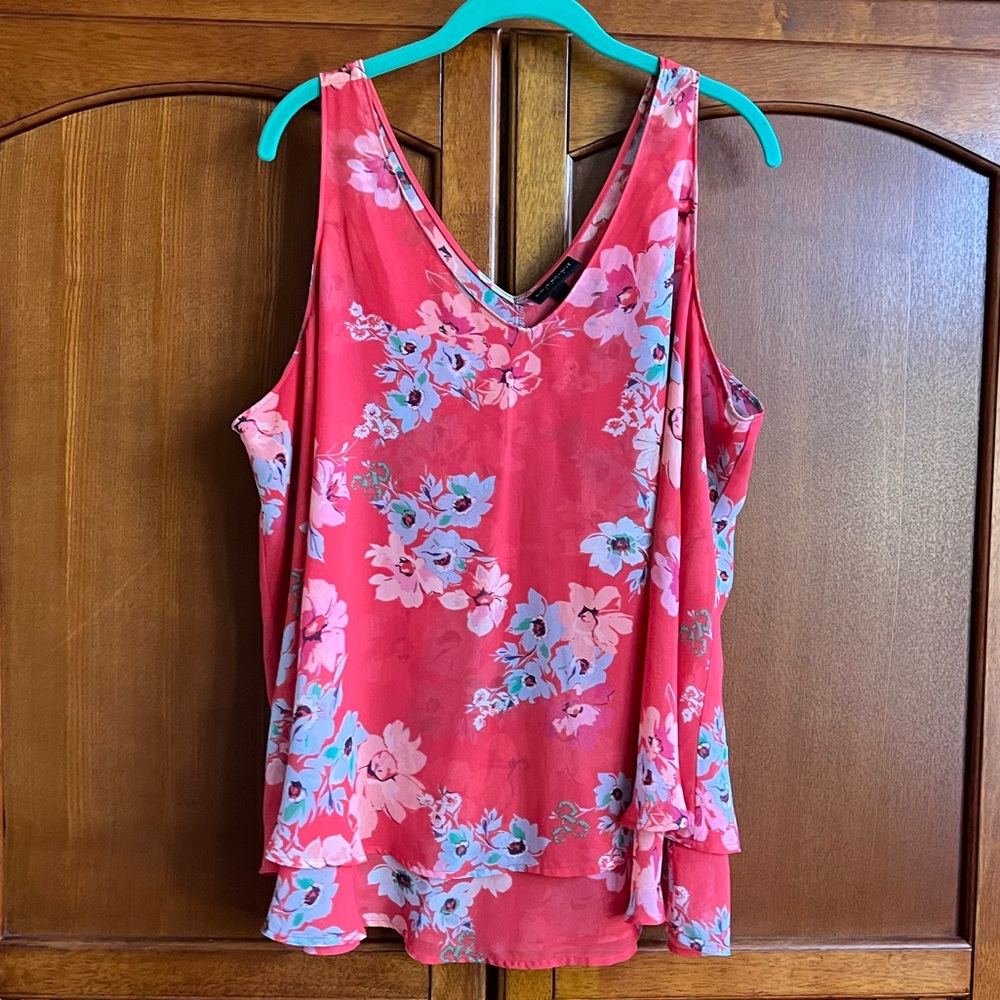 Lane Bryant Pink Floral Swing Double Layer Chiffon Tank